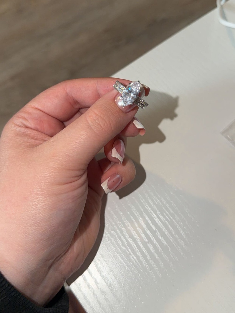 Classic Silver-Tone Cubic Zirconia Ring - Sparkling White two piece ring stack